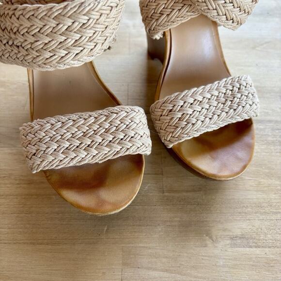 Nine West Marlon Boho Wedge Heels 8.5M Brown Woven Platform Adjustable Sandals - Picture 7 of 13